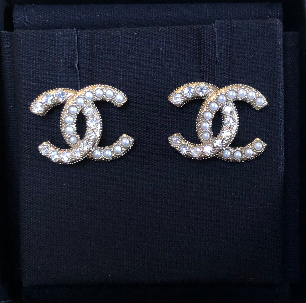 Chanel CC Crystal Pearl Earrings