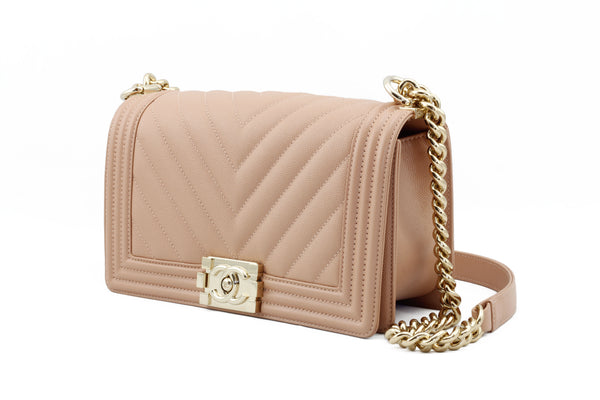 Tan chanel boy bag best sale
