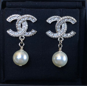 Chanel Crystal Pearl Drop Earrings