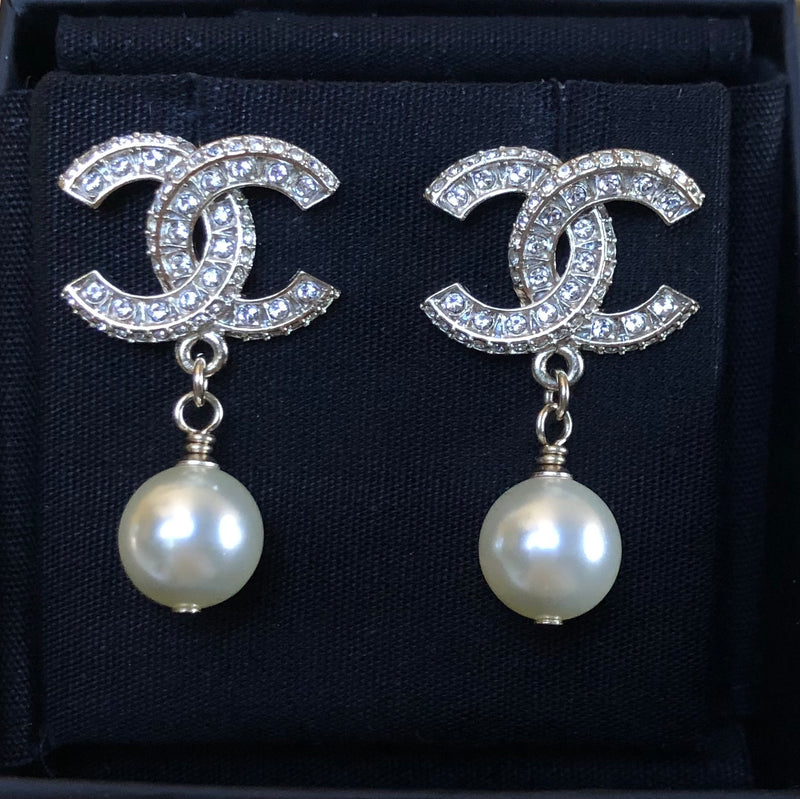 Chanel Crystal Pearl Drop Earrings