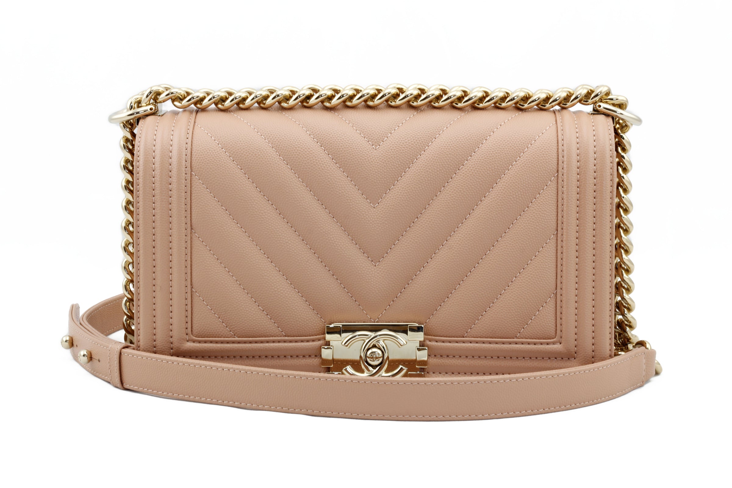 Chanel Coral Pink Grained Calfskin Small Boy Bag
