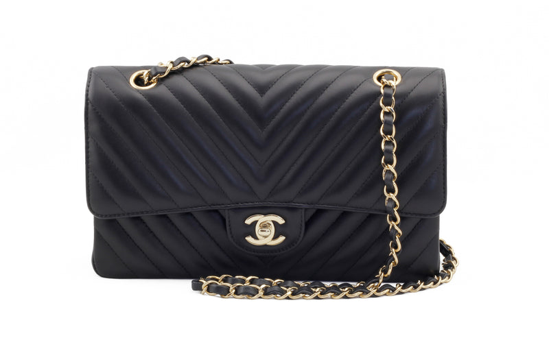 Chanel Black Chevron Medium Flap Bag Front View
