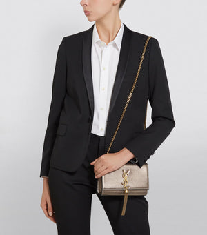 Woman Wearing Saint Laurent Metallic Small Kate Tassel Shoulder Bag