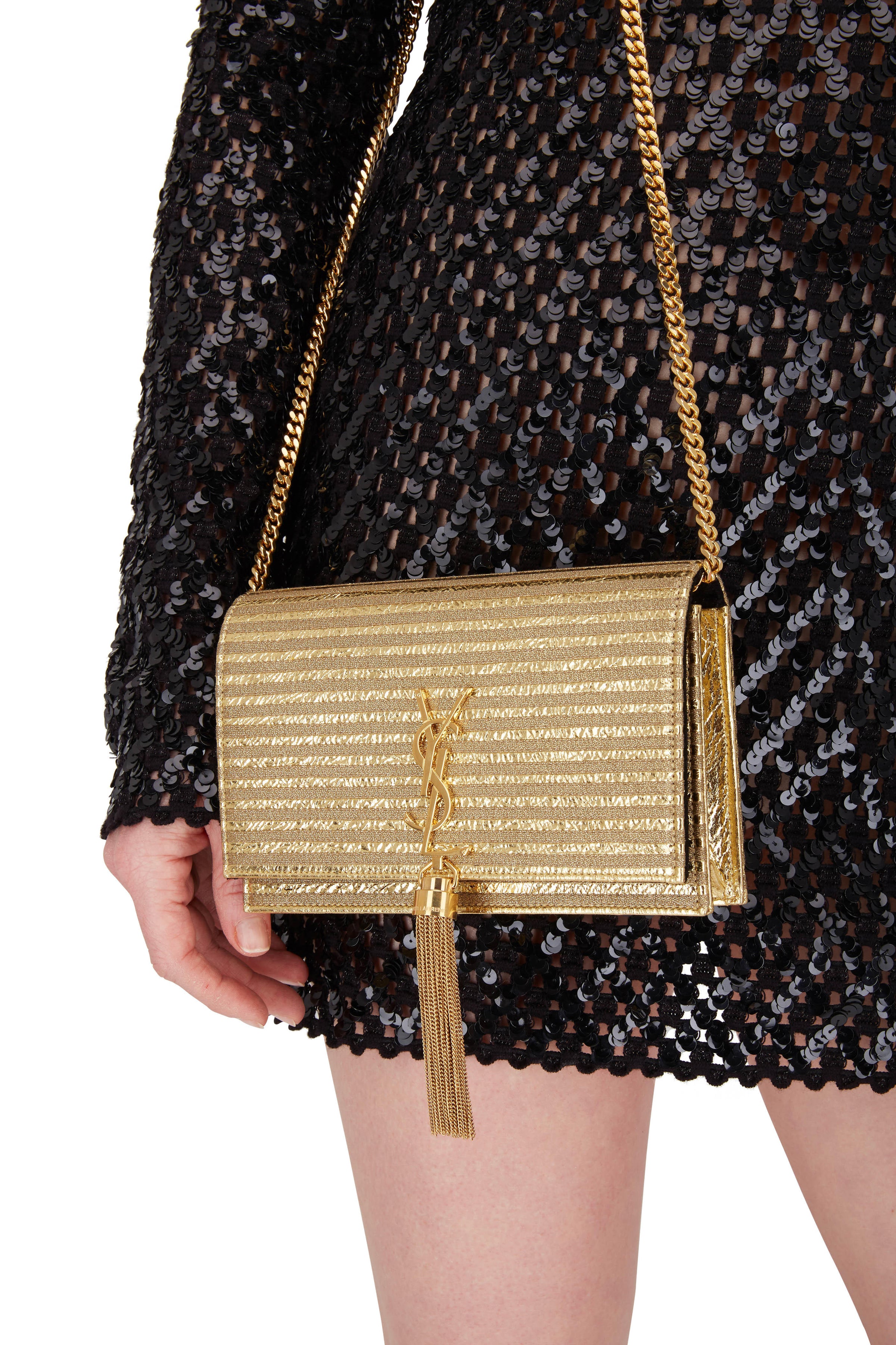 Saint Laurent Monogramme Gold Striped Kate Bag GlamHub